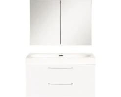 Badkamermeubelset Somero 80 Cm Inclusief Spiegelkast Wit Hoogglans