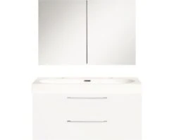 Badkamermeubelset Somero 100 Cm Inclusief Spiegelkast Wit Hoogglans