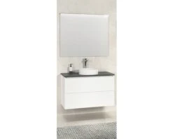 Badkamermeubelset Bologna 80 Cm Incl. Spiegel Met Verlichting Mat Wit