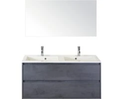 Badkamermeubelset Porto 120 Cm 2 Laden Kunststeen Wastafel Incl. Spiegel Beton Antraciet