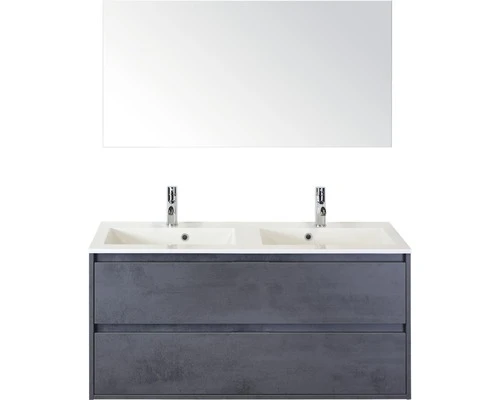 Badkamermeubelset Porto 120 Cm 2 Laden Kunststeen Wastafel Incl. Spiegel Beton Antraciet 3 Badkamermeubelset Porto 120 Cm 2 Laden Kunststeen Wastafel Incl. Spiegel Beton Antraciet