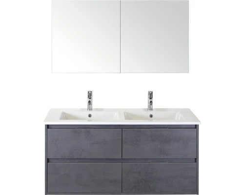 Badkamermeubelset Porto 120 Cm 4 Laden Keramische Wastafel Incl. Spiegelkast Beton Antraciet 3 Badkamermeubelset Porto 120 Cm 4 Laden Keramische Wastafel Incl. Spiegelkast Beton Antraciet