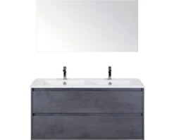 Badkamermeubelset Porto 120 Cm 2 Laden Keramische Wastafel Incl. Spiegel Beton Antraciet