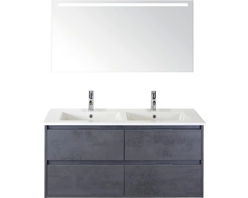 Badkamermeubelset Porto 120 Cm 4 Laden Keramische Wastafel Incl. Spiegel Met Verlichting Beton Antraciet 3 Badkamermeubelset Porto 120 Cm 4 Laden Keramische Wastafel Incl. Spiegel Met Verlichting Beton Antraciet