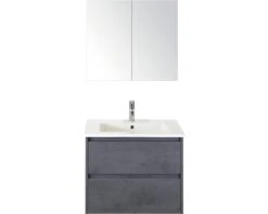 Badkamermeubelset Porto 70 Cm Keramische Wastafel Incl. Spiegelkast Beton Antraciet