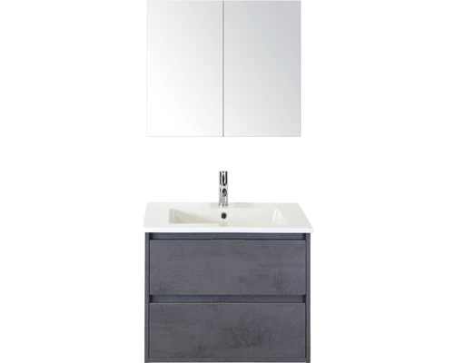 Badkamermeubelset Porto 70 Cm Keramische Wastafel Incl. Spiegelkast Beton Antraciet 3 Badkamermeubelset Porto 70 Cm Keramische Wastafel Incl. Spiegelkast Beton Antraciet