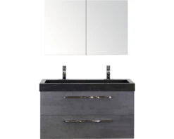 Badkamermeubelset Seville 100 Cm Natuurstenen Wastafel 2 Kraangaten Incl. Spiegelkast Beton Antraciet