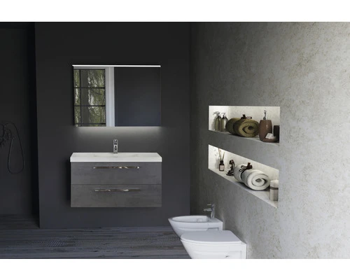 Badkamermeubelset Seville 120 Cm Keramische Wastafel Model 1 Incl. Spiegel Met Verlichting Beton Antraciet 6 Badkamermeubelset Seville 120 Cm Keramische Wastafel Model 1 Incl. Spiegel Met Verlichting Beton Antraciet - Afbeelding 4