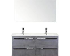 Badkamermeubelset Seville 120 Cm Keramische Wastafel Model 1 Incl. Spiegel Beton Antraciet