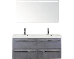 Badkamermeubelset Seville 120 Cm Kunststeen Wastafel Incl. Spiegel Met Verlichting Beton Antraciet