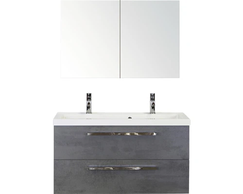 Badkamermeubelset Seville 100 Cm Kunststeen Wastafel 2 Kraangaten Incl. Spiegelkast Beton Antraciet 3 Badkamermeubelset Seville 100 Cm Kunststeen Wastafel 2 Kraangaten Incl. Spiegelkast Beton Antraciet