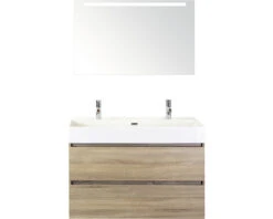 Badkamermeubelset Maxx XL 100 Cm 2 Kraangaten Incl. Spiegel Met Verlichting Grijs Eiken