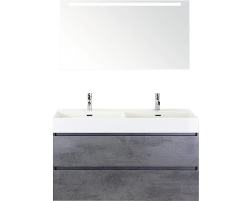 Badkamermeubelset Maxx XL 120 Cm Dubbele Wastafel 2 Kraangaten Incl. Spiegel Met Verlichting Beton Antraciet 3 Badkamermeubelset Maxx XL 120 Cm Dubbele Wastafel 2 Kraangaten Incl. Spiegel Met Verlichting Beton Antraciet