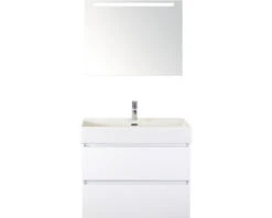 Badkamermeubelset Maxx XL 80 Cm Incl. Spiegel Met Verlichting Wit Hoogglans