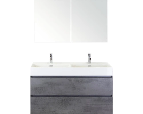 Badkamermeubelset Maxx XL 120 Cm Dubbele Wastafel 2 Kraangaten Incl. Spiegelkast Dubbelzijdig Gespiegeld Beton Antraciet 3 Badkamermeubelset Maxx XL 120 Cm Dubbele Wastafel 2 Kraangaten Incl. Spiegelkast Dubbelzijdig Gespiegeld Beton Antraciet