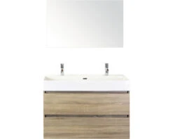 Badkamermeubelset Maxx XL 100 Cm 2 Kraangaten Incl. Spiegel Tabacco