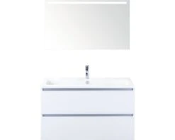 Badkamermeubelset Vogue 100 Cm 1 Kraangat Incl. Spiegel Met Verlichting Wit Hoogglans