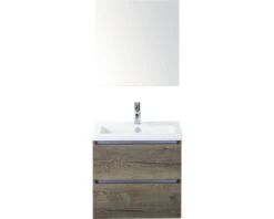 Badkamermeubelset Vogue 60 Cm Incl. Spiegelkast Dubbelzijdig Gespiegeld Tabacco