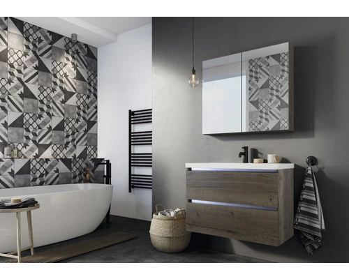 Badkamermeubelset Vogue 100 Cm 2 Kraangaten Incl. Spiegel Met Verlichting Tabacco 7 Badkamermeubelset Vogue 100 Cm 2 Kraangaten Incl. Spiegel Met Verlichting Tabacco - Afbeelding 5