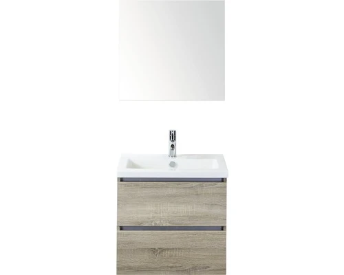 Badkamermeubelset Vogue 60 Cm Incl. Spiegel Grijs Eiken 3 Badkamermeubelset Vogue 60 Cm Incl. Spiegel Grijs Eiken