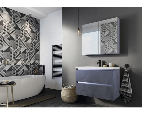 Badkamermeubelset Vogue 80 Cm Incl. Spiegel Beton Antraciet 7 Badkamermeubelset Vogue 80 Cm Incl. Spiegel Beton Antraciet - Afbeelding 5