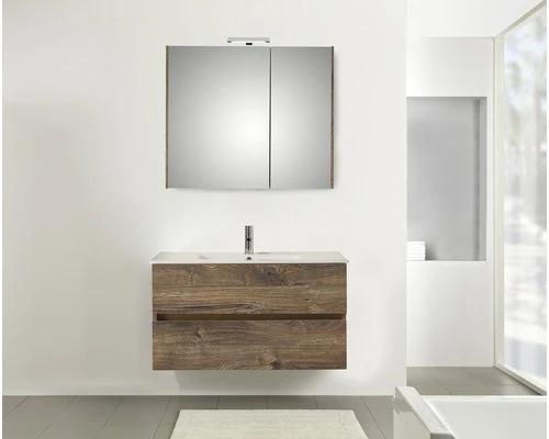 PELIPAL Badkamermeubelset Napoli 90 Cm Incl. Spiegelkast Met Verlichting Ribbeck Eiken 4 PELIPAL Badkamermeubelset Napoli 90 Cm Incl. Spiegelkast Met Verlichting Ribbeck Eiken - Afbeelding 2