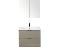 Badkamermeubelset Porto 70 Cm Kunststeen Wastafel Incl. Spiegelkast Cubanit Grey