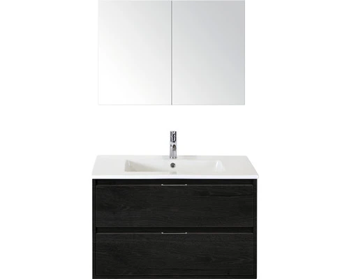 Badkamermeubelset Porto 90 Cm Keramische Wastafel Incl. Spiegelkast Black Oak 3 Badkamermeubelset Porto 90 Cm Keramische Wastafel Incl. Spiegelkast Black Oak
