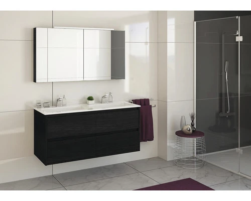 Badkamermeubelset Porto 120 Cm 4 Laden Keramische Wastafel Incl. Spiegel Black Oak 6 Badkamermeubelset Porto 120 Cm 4 Laden Keramische Wastafel Incl. Spiegel Black Oak - Afbeelding 4