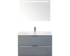 Badkamermeubelset Porto 90 Cm Keramische Wastafel Incl. Spiegel Met Verlichting Ice Green