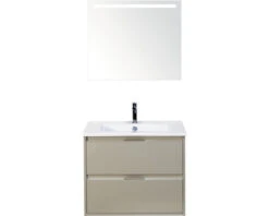 Badkamermeubelset Porto 70 Cm Keramische Wastafel Incl. Spiegel Met Verlichting Kiezelgrijs