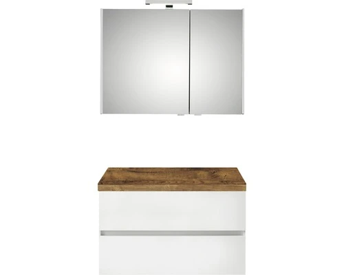 PELIPAL Badkamermeubelset Napoli 90 Cm Incl. Spiegelkast Wit Hoogglans En Bovenblad Ribbeck Eiken 3 PELIPAL Badkamermeubelset Napoli 90 Cm Incl. Spiegelkast Wit Hoogglans En Bovenblad Ribbeck Eiken