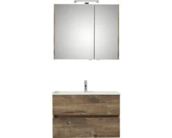 PELIPAL Badkamermeubelset Cavallino Greeploos 75 Cm Incl. Spiegelkast Met Verlichting Ribbeck Eiken