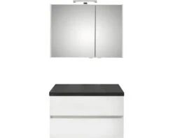 PELIPAL Badkamermeubelset Napoli 90 Cm Incl. Spiegelkast Wit Hoogglans En Bovenblad Leisteen Optiek