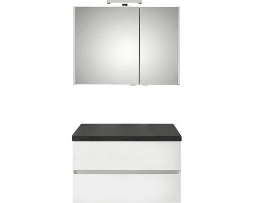 PELIPAL Badkamermeubelset Napoli 90 Cm Incl. Spiegelkast Wit Hoogglans En Bovenblad Leisteen Optiek 3 PELIPAL Badkamermeubelset Napoli 90 Cm Incl. Spiegelkast Wit Hoogglans En Bovenblad Leisteen Optiek