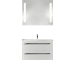 PELIPAL Badkamermeubelset Cavallino 75 Cm Incl. Spiegel Met Verlichting Wit Hoogglans