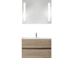 PELIPAL Badkamermeubelset Cavallino Greeploos 75 Cm Incl. Spiegel Met Verlichting Sanremo Eiken