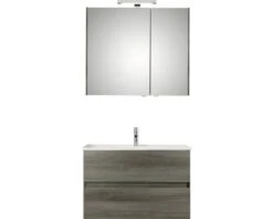 PELIPAL Badkamermeubelset Cavallino Greeploos 75 Cm Incl. Spiegelkast Met Verlichting Grafiet Structuur