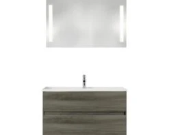 PELIPAL Badkamermeubelset Cavallino Greeploos 100 Cm Incl. Spiegel Met Verlichting Grafiet Structuur