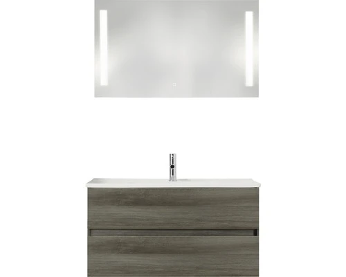PELIPAL Badkamermeubelset Cavallino Greeploos 100 Cm Incl. Spiegel Met Verlichting Grafiet Structuur 3 PELIPAL Badkamermeubelset Cavallino Greeploos 100 Cm Incl. Spiegel Met Verlichting Grafiet Structuur
