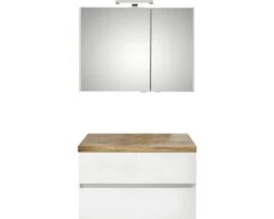 PELIPAL Badkamermeubelset Napoli 90 Cm Incl. Spiegelkast Wit Hoogglans En Bovenblad Riviera Eiken
