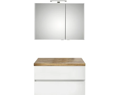 PELIPAL Badkamermeubelset Napoli 90 Cm Incl. Spiegelkast Wit Hoogglans En Bovenblad Riviera Eiken 3 PELIPAL Badkamermeubelset Napoli 90 Cm Incl. Spiegelkast Wit Hoogglans En Bovenblad Riviera Eiken