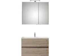 PELIPAL Badkamermeubelset Cavallino Greeploos 75 Cm Incl. Spiegelkast Met Verlichting Sanremo Eiken