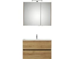 PELIPAL Badkamermeubelset Cavallino Greeploos 75 Cm Incl. Spiegelkast Met Verlichting Riviera Eiken