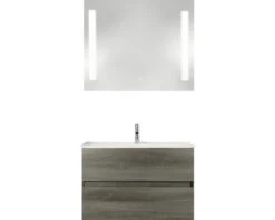 PELIPAL Badkamermeubelset Cavallino Greeploos 75 Cm Incl. Spiegel Met Verlichting Grafiet Structuur