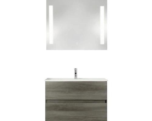PELIPAL Badkamermeubelset Cavallino Greeploos 75 Cm Incl. Spiegel Met Verlichting Grafiet Structuur 3 PELIPAL Badkamermeubelset Cavallino Greeploos 75 Cm Incl. Spiegel Met Verlichting Grafiet Structuur