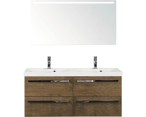 Badkamermeubelset Seville 120 Cm Dubbele Kunststeen Wastafel Incl. Spiegel Met Verlichting Tabacco 3 Badkamermeubelset Seville 120 Cm Dubbele Kunststeen Wastafel Incl. Spiegel Met Verlichting Tabacco