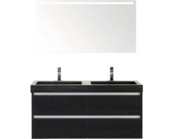 Badkamermeubelset Dante 120 Cm Natuurstenen Wastafel Incl. Spiegel Met Verlichting Black Oak