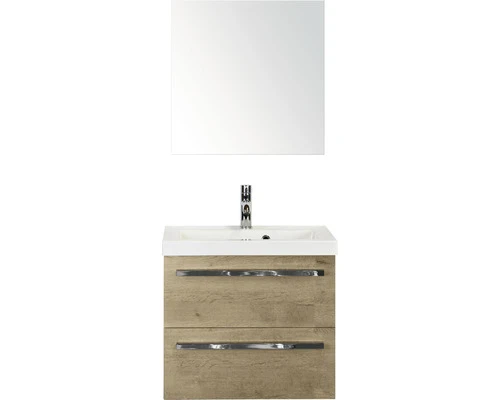 Badkamermeubelset Seville 60 Cm Kunststeen Wastafel Incl. Spiegelkast Natuur Eiken 3 Badkamermeubelset Seville 60 Cm Kunststeen Wastafel Incl. Spiegelkast Natuur Eiken