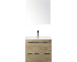 Badkamermeubelset Seville 60 Cm Keramische Wastafel Incl. Spiegel Natuur Eiken